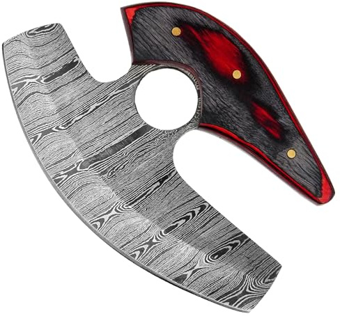 BNAZIND Damascus Alaskan Ulu Knife Pizza Cutter Rocker Knife - Multi-Purpose Damascus Knives For Skinning, Hunting, Chopping knife with Sheath, Damascus Steel Chef Knives
