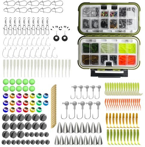 Angelzubehör Set, 221 Stück Angelhaken Kit, Angelköder, Angelzubehör Box Kit, Verschiedene Angeln Wirbel Snaps, Köderkunstköder Set, Fischköder Set Angelzubehör für Hecht Forelle Barsch Zander