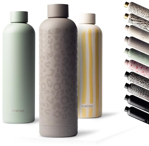 MAMEIDO Thermosflasche 750 ml, auslaufsichere Trinkflasche Edelstahl, Kohlensäure geeignet, BPA frei, Isolierflasche 12h heiß & 24h kalt (Sleek Leo)