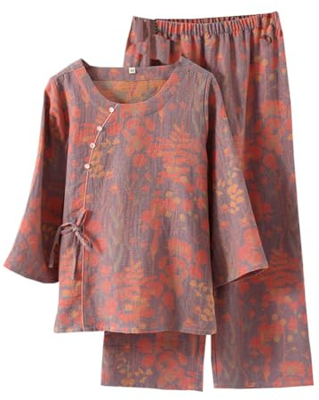 Conjunto de Pijama de Tejido Jacquard, Pijama Tipo Kimono japonés Hanfu para Mujer, Talla L -W16