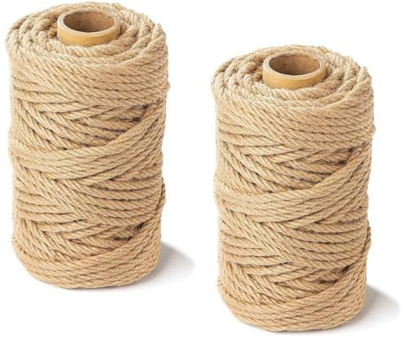 Esmula 2 Stück 100 Meter Natürliche Sisal Hanf Seil, 5 mm Jutegarn 3 Fasern Hanfseil Jutegarn Naturkordel Dicke Schnur Bastelschnur Für Verpackung, Dekoration, Gartenbündelung