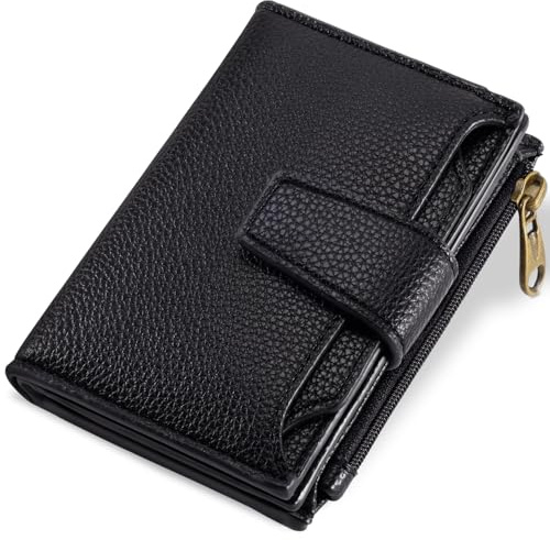 Airkit Small Wallet Women RFID Blocking Soft Leather Bifold Compact Card Holder Wallet for Women with Zipper Coin Pocket 4 ID Window