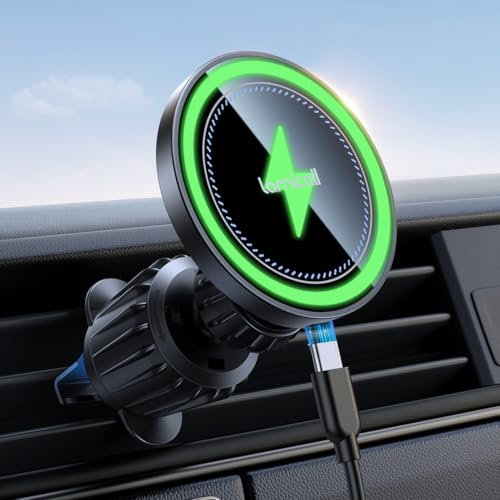 Lamicall for Magsafe Car Mount Charger - [15W Top Charging] Magnetic Wireless Car Charger with 20x N52 Magnets, Hands Free Air Vent Phone Holder Cradle for iPhone 17 16 15 14 13 12 Series - Black