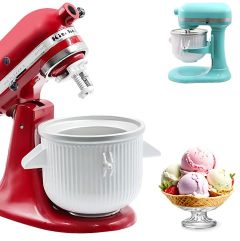 Ice Cream Maker Attachment for Kitchen Aid, 2Qt Ice Cream Bowl Compatible with 4.5/5Qt and 6Qt KitchenAid Stand Mixers, Frozen Yogurt Ice Cream & Sorbet Gelato Maker, Not Fit Artisan Mini 3.5Qt Mixer