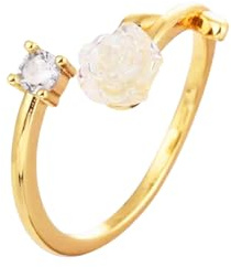 Crymystal bohoring med vita blommor vit ros knuckle ring rosor blommor stapelbar ring prickig kristall fingerring öppen med strass smycken för kvinnor gåvor, Zink, Konstgjorda ädelstenar