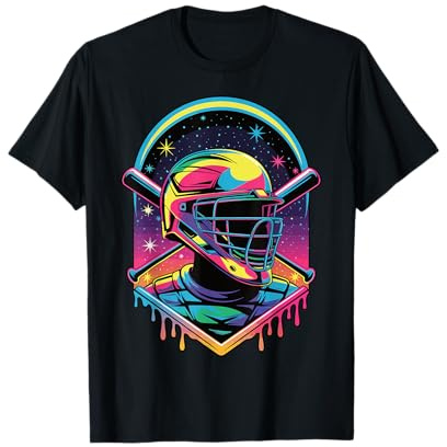 Dripping Baseball Catcher Mask Baseball Vaporwave Bat T-Shirt, Men, Black, Small