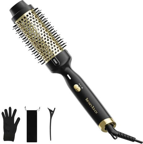 Tresses Touch 1.77 Inch Thermal Brush, Round Heated Hot Brush Blowout Ionic, Curling Brushes for All Hair, 2 Temperature Setting, Universal Voltage for Travel, Dual PTC, Not for Blow Drying, Gold