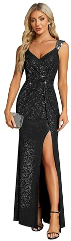 luolandi Elegant Minimalist Sheath/Column Formal Evening Dress V Neck High Slit Sequin Wedding Party Gowns 2025 Black
