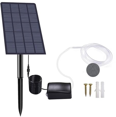 Aireador de estanque solar, aireador de estanque para exteriores, funciona con energía solar, herramientas de bajo ruido con piedra de burbujas para piscinas pequeñas, jardín, paisajismo, acuarios