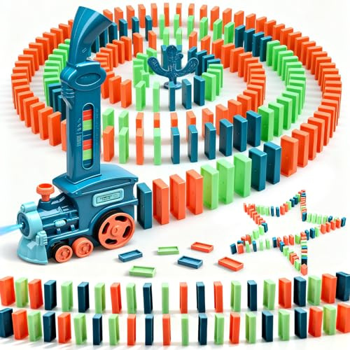 Domino Train Toys for 3 Year Old Boy Gifts, Automatic Domino Laying Electric Train with 180Pcs Domino Blocks, Kids Building and Stacking Train Dominoes Game Toys for 3 4 5 Year Old Boys Gifts (A)