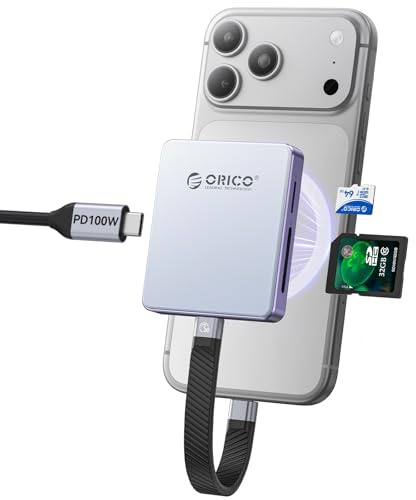 Lettore Schede TF/SD 3.0 & Case SSD M.2 Magnetico ORICO per iPhone 15/16/17 Pro - 5-in-1 NVMe 2230/2242, USB 3.2 Gen2 10Gbps, 104MB/s, PD 100W - AP42F