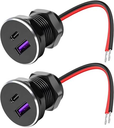 2 stycken USB-uttag 12 V husbil, 12 V USB C-uttag QC 3,0 et PD 3,0 billåda uttag, full aluminium USB-laddare 12 V dubbel installationsadapter för bil, husbil, båt, motorcykel