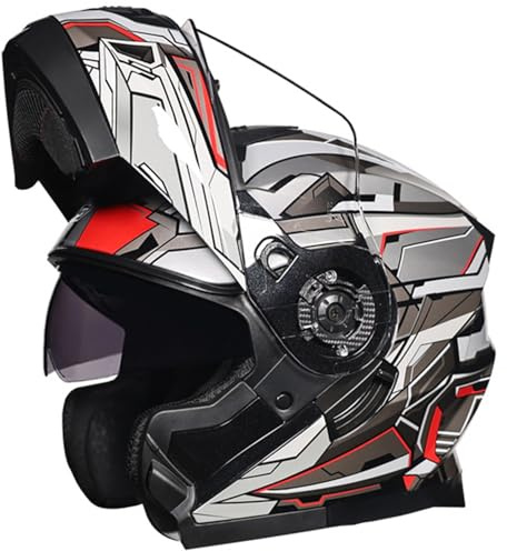 Caschi Moto Apribile E Modulare Omologati ECEDOT Casco Integrale Scooter Modulari per Uomini e Donne Adulti Caschi Motocross Apribile con Doppia Visiera Casco Crash E,XXL=63~64CM