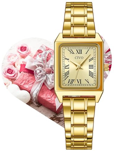 CIVO Reloj Mujer Dorado Vintage: Reloj Cuadrado Pequeño para Muñecas Finas de Mujer - Relojes de Pulsera Acero Inoxidable Analogico de Cuarzo Regalo Clásicos