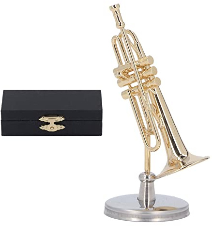 Tromba in miniatura con supporto e, modello di tromba strumento musicale Replica in miniatura Collezione di strumenti musicali Decorazione della casa Display Ornamento Decorazione (2,56 pollici)