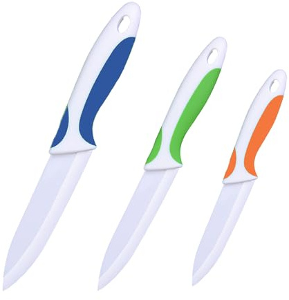 shoplease Set di coltelli in ceramica professionale, manico giallo, lama bianca, set di coltelli da cucina da 3 pezzi, 3 pollici, 4 pollici, lame da 5 pollici