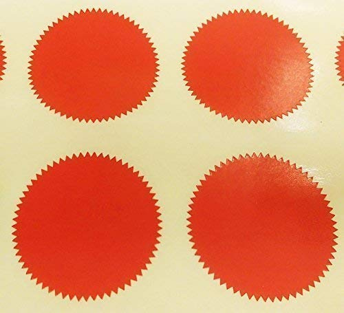 Audioprint Ltd. Pack of 200-41mm Starburst Notary/Legal/Certificate Seals - Colour Code Stickers/Sticky Labels - Choose Your Colour/s (Red)