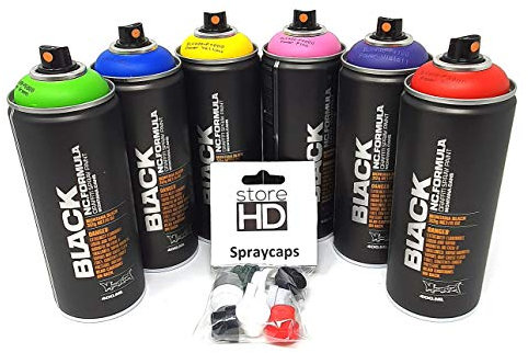 Montana Black Power Sprühdosen Set 6 Farben + Ersatzsprühköpfe - 6 x 400ml