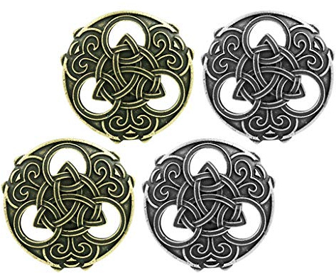F Fityle 4 Pack Viking Bouclier Rond Symbole Broche Nordique Bijoux Vintage, Gothique Irlandais Viking écharpe épinglette pour Femmes Hommes