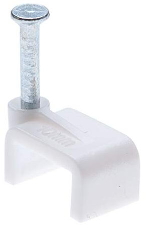 Clips de Blanc Câble Plats 10mm Clip mur Attaches Câbles avec Clou en Acier Fixation Colliers de Serrage pour Organiseur Electrique Fil Cat 5 5e 6 6a 7 | Ethernet Coaxial Bureau et Maison (100 Pièces)