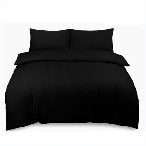 GC GAVENO CAVAILIA Flannelette King Size Duvet Cover Set with Soft Pillowcases | Reversible Thermal Bedding | Plain Dyed Brushed Cotton Flannel Quilt Cover, Warm & Cosy Easy Care Bed Linen, Black