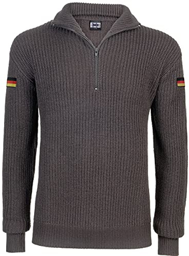 BWuM Pull armée allemande Troyer avec drapeaux - En tricot - Avec fermeture Éclair - Style militaire, anthracite, XL