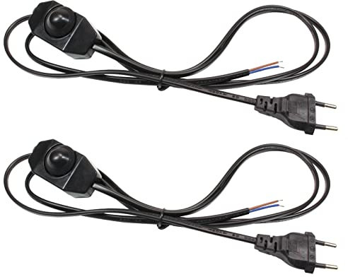 STBTEC Lot de 2 câbles de lampe avec variateur, intensité variable en continu (variateur rotatif), Câble d'alimentation avec interrupteur et prise pour ampoules LED, luminaires, lampes, 1,8 m, noir