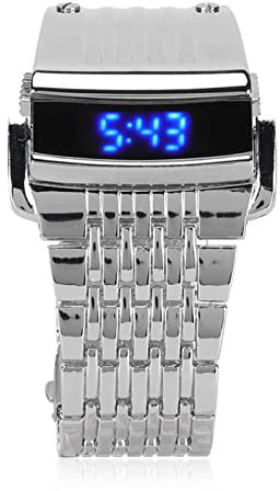 ciciglow LED-Digitaluhr, Legierungsknopf-Armband mit Schnellverschluss-Schnalle, für das Tägliche Geschäft, Lässige, Modische Herrenuhr, für Freunde, Familie(LED silberblaues