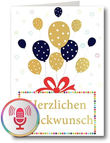 PlayMegram Audio Glückwunschkarte, 1 Minute Aufnahme, Autoplay, A5 Format, Goldprint, Für individuelle Sprachnachricht und Musik