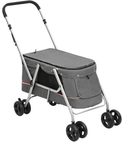 vidaXL Hundewagen Faltbar Grau 100x49x96cm Leinenstoff Hundebuggy Hundetrolley