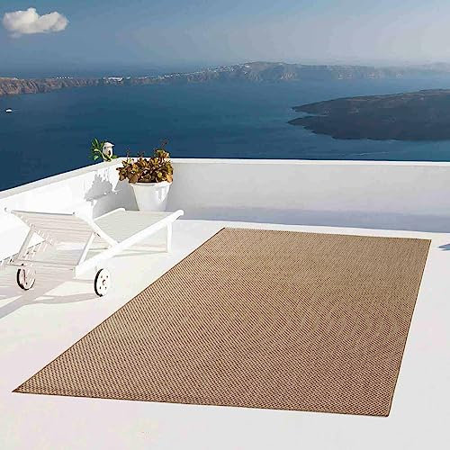 Taracarpet Outdoor Teppich Wetterfest Wohnzimmer Balkon Küchenteppich Flachgewebe Sisaloptik Einfarbig Uni beige 240x340 cm