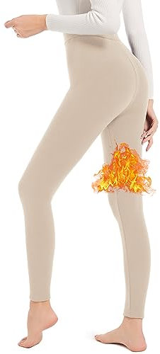 LYRIKER Thermo Leggings Damen Baumwolle, Gefütterte Leggings Winter Thermostrumpfhose Hautfarbe (Beige)
