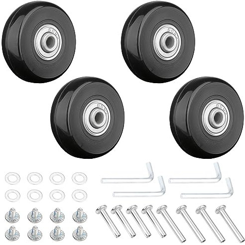 Jortmrd 4 Stück 45 x 18 mm Kofferrollen Ersatzrollen Koffer Rollen Ersatz Gepäck Ersatzräder Luggage Replacement Wheels mit Achsen Schraubenschlüssel Reparatur Set für Trolley Gepäckkoffer