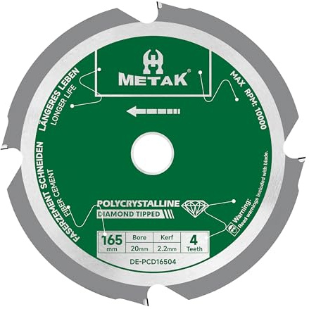 METAK-Lame de scie circulaire expert for fiber cement - 165 x 20 mm - Avec 4 dents diamantées de haute performance (PCD) - Idéal pour fibro ciment, plaques de fibrociment et éternite
