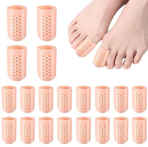 Atmungsaktive Gel Zehenkappen, 2 Paar 20 Stück Silikon Zehenschutz, Zehenkappen Silikon, Weiches Zehenschoner, 4 GroßE + 16 Kleine, Vor Blasen HüHneraugen Und Hammer Zehen, Fleischfarbe