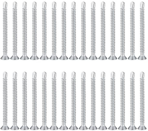 120 Piezas de Chapa de 4.2 x 50 mm Tornillos Autoperforantes, 410 Acero Inoxidable Cabeza Avellanada, Para Productos de Electrodomésticos, Muebles de Madera y Metal