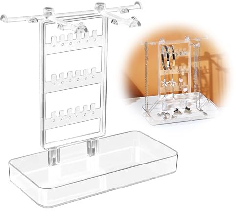 xiruiubao Porte Collier,Presentoir Collier,Arbre a Bijoux Femme,Porte Boucle D'oreille en Acrylique avec Plateau,Rangement Boucle D'oreille,Range Bijoux Femme pour Bagues,Boucles,Bracelets,Montres