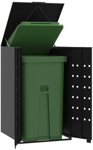 Rangement à roulettes pour poubelles pour bac Unique Noir Acier, Maison & Jardin, Produits ménagers, Accessoires pour conteneurs à déchets, Cache-conteneurs à déchets, Noir, 28.6 KG, 4008424