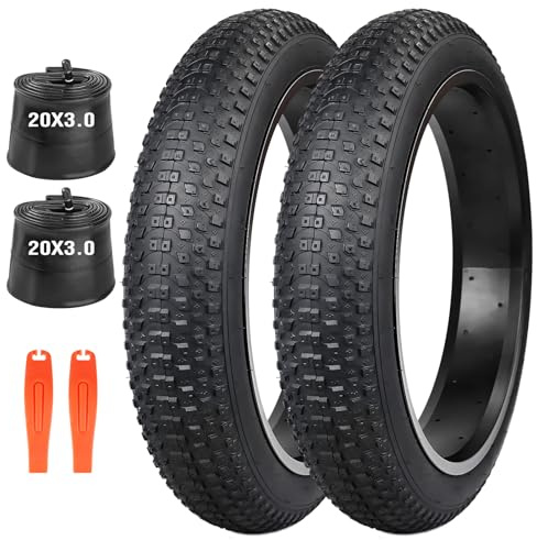 GRELiving Pneu de vélo 16x3.0(76-305) / 20x3.0(76-406) pour Fat Bike, VAE, Quad, Plage et Neige (Option 3 : Kit Complet (2 pneus + 2 Chambres à air + 2 démonte-pneus), 20X3.0)