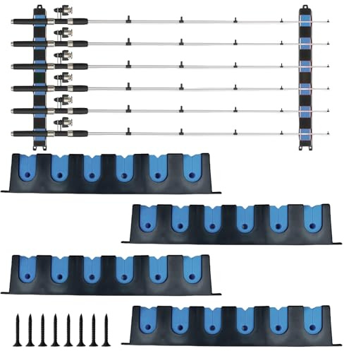 WANDGU Soporte de pared para cañas de pescar, 2 pares de soportes para cañas de pescar, soporte para 6 cañas, soporte de techo para cañas de pescar, equipo de pesca como regalo para hombres