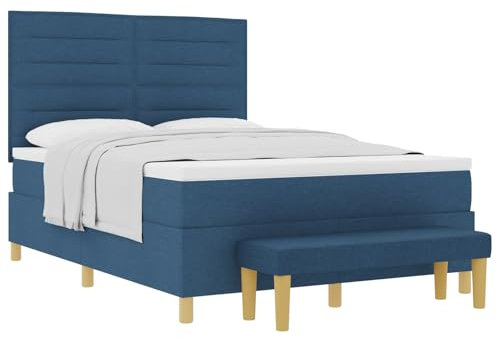 vidaXL Boxspring säng med madrass & bänk blå 140x200 cm tyg