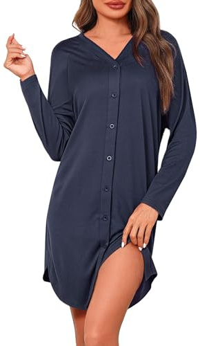 Crewhpo Camicia da Notte Parto vestibilità Ampia con Bottoni Manica Lunga