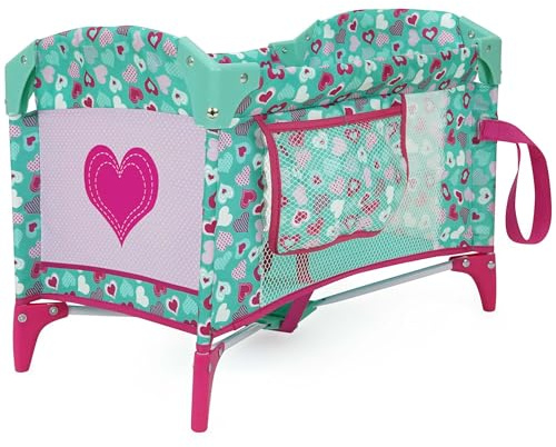 509 Crew: Mint Heart - Dream n' Fun Doll Play Yard - Pink & Green, Portable Sleep Crib, Storage Pockets, Toys-Dolls-Stuffed Animals Accessory, Kids 3+