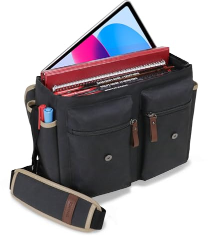 ENHANCE Sac DND Édition Designer - Sac Messager Élégant pour Joueur de RPG Donjons et Dragons, Compatible avec Manuel, Classeurs, dés et Accessoires, avec Housse et Poches pour Tablette (Noir)