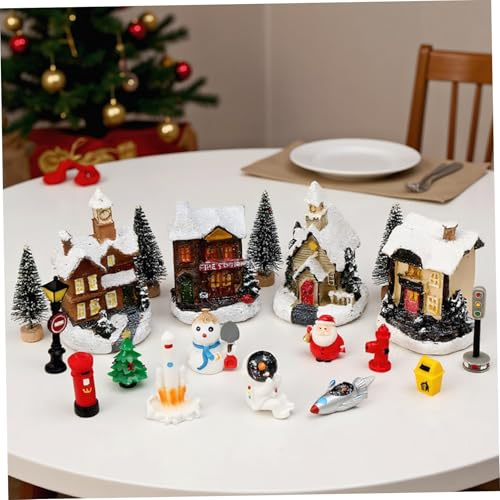Obelunrp 16 st julby set, harts upplysta LED jul stad by set med figurer för skrivbord landskap dekorationer julhus