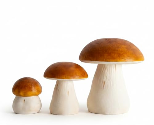 Danevos Fungo decorativo – Set di 3 funghi porcini stampati 3D – Dipinto a mano – Fungo porcino realistico – Decorazione per la casa – Decorazione autunnale – 5/8/10 cm