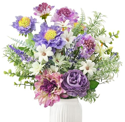 YMIFEEY Fleurs artificielles comme de vraies fleurs artificielles - Printemps sauvage - Bouquet de fleurs artificielles en soie - Fleurs artificielles - Décoration pour chambre, table, extérieur
