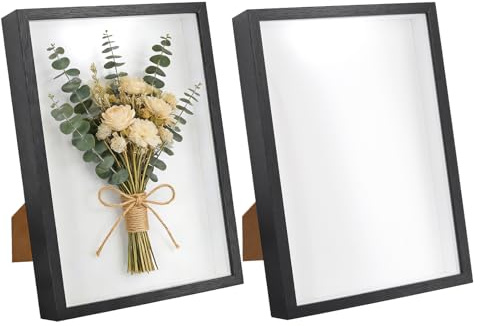 CHEUNGR 2 Pack 3D Shadow Box A4, 22.6x31.3cm Deep Box Picture Frame for Tabletop or Wall Display, Wooden Photo Frame for Crafts, Photos, Artworks, Black 3CM