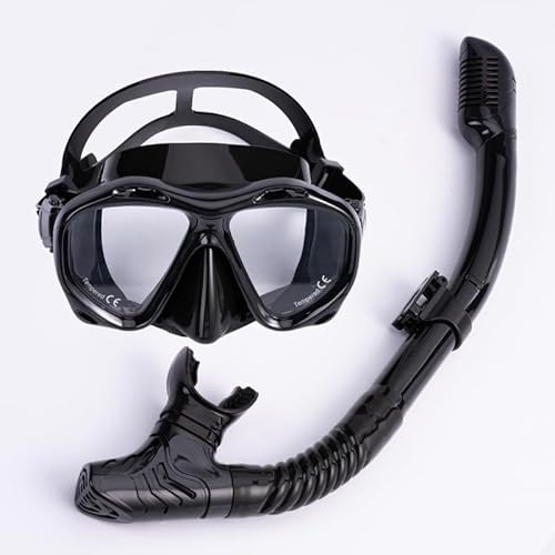 Domary Professionellt Snorkelset för Vuxna Anti-dimma Dykmask med Torrsnorkellinser i Härdat Glas Skydd Snorkelutrustning för Havssim Undervattensäventyr (Svart)