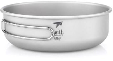 Keith Titanium Ti5326 Ciotola da cucina a parete singola con manico pieghevole, leggera, per campeggio, escursionismo e picnic (600 ml)